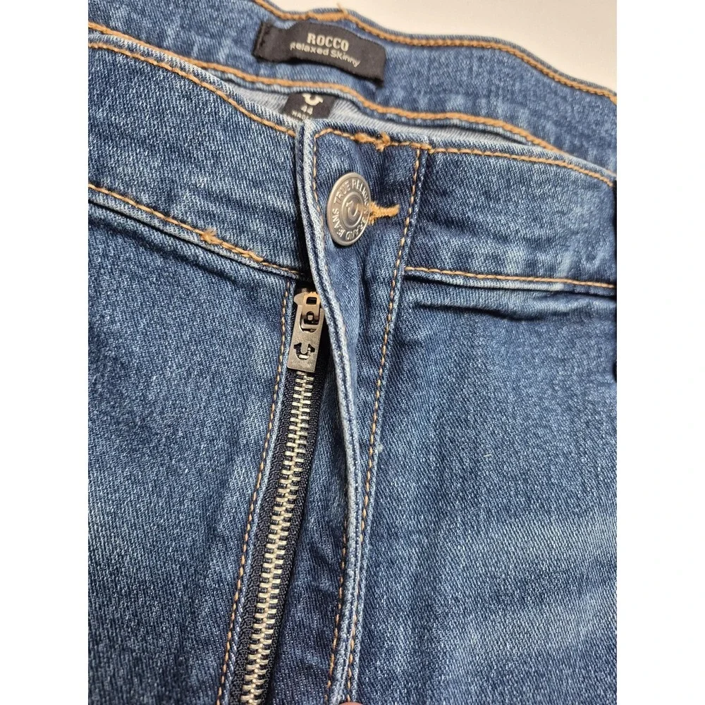 True Religion Rocco Moto Skinny Jeans Mens 44x32 Medium Wash Blue Distressed NWT